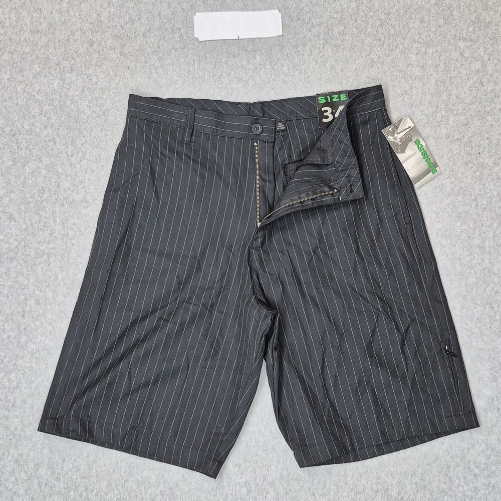 VINTAGE Burnside Men Shorts W34 Black Striped Bermuda Grunge Skater Y2K NWT